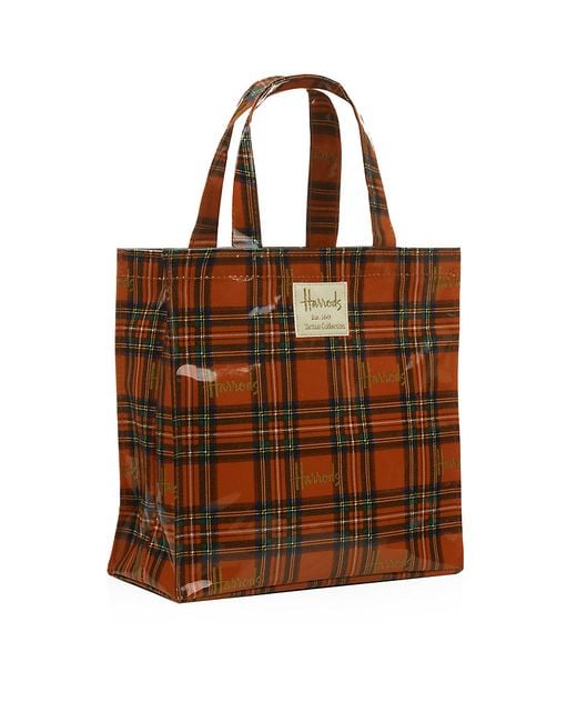 Harrods Red Small Royal Stewart Tartan Shopper Bag
