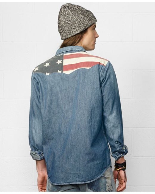 Denim & Supply Ralph Lauren Blue Flag-Yoke Cowboy Shirt for men