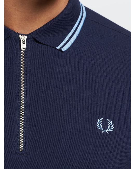 Fred Perry Blue Twin Tip Zip Polo Shirt for men