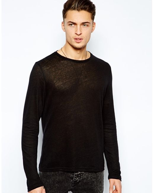 ASOS Black Long Sleeve T-Shirt in Sheer Fabric for men