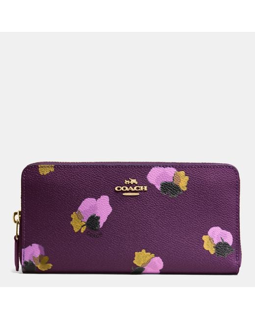 COACH Purple Accordion Zip Wallet In Floral Print Coated Canvas