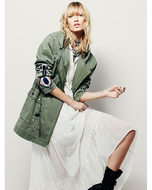 Free People Green Embroidered Twill Parka