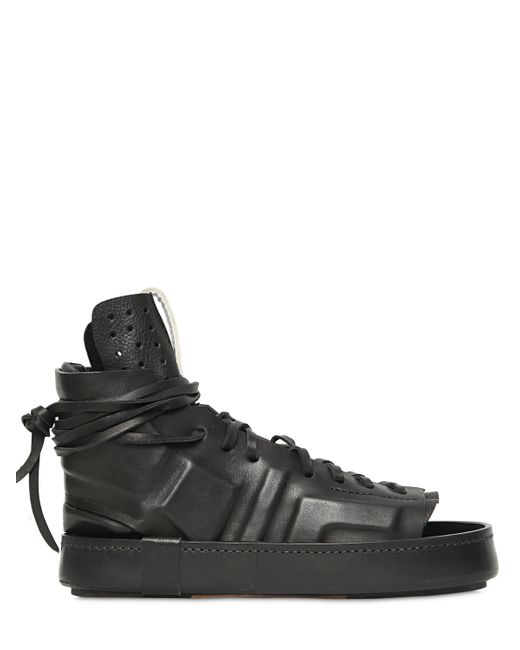 Artselab Black Open Toe Leather High Top Sneakers for men