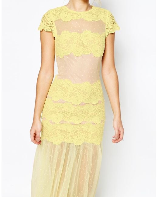 Jarlo Sheer Maxi Dress With Lace Panels in Yellow Lyst