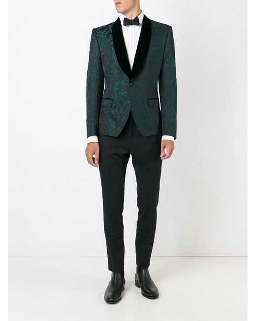Dolce & Gabbana Black Embroidered Floral Lace Tuxedo Jacket for men