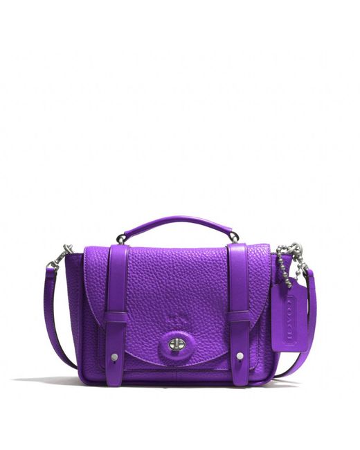 COACH Purple Bleecker Mini Brooklyn Messenger Bag In Pebbled Leather