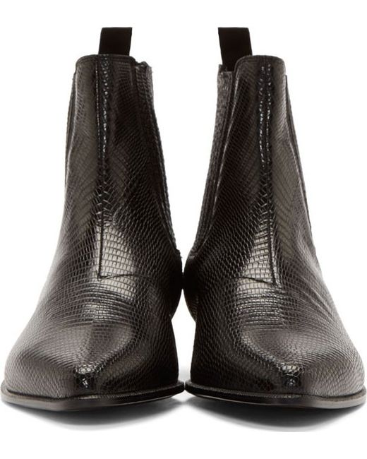 Saint Laurent Black Lizard Skin Winklepicker Boots for men