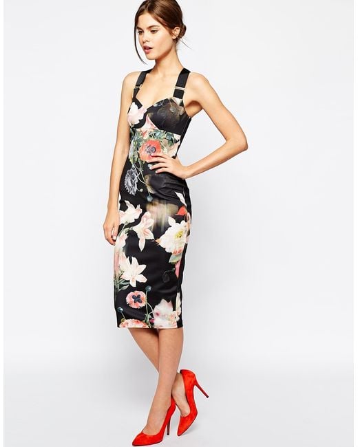 Ted Baker Multicolor Midi Body-conscious Dress in Bloom Print