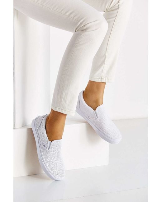 Vans Perforated Leather Slip-on Sneaker in White | Lyst