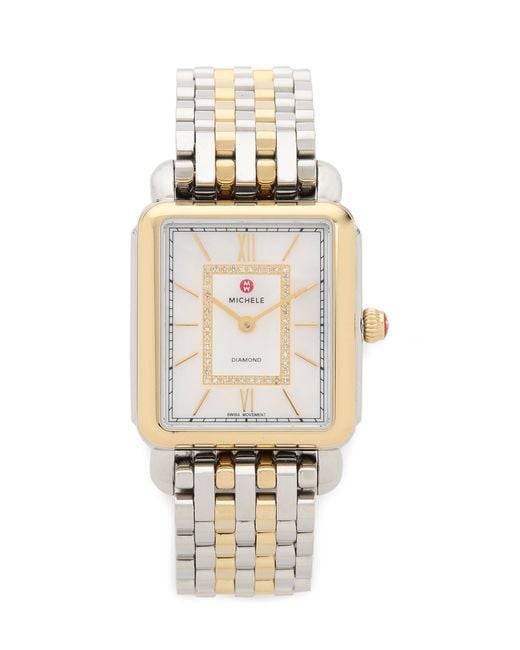 Michele Metallic Slim Deco Ii Two Tone Diamond Watch Dial - Gold/silver