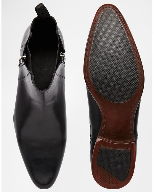 ASOS Black Zip Chelsea Boots In Leather for men