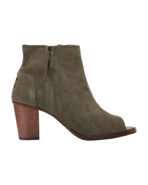 Toms Majorca Peep Toe Bootie in Green (Tarmac Olive Suede Quilted) | Lyst