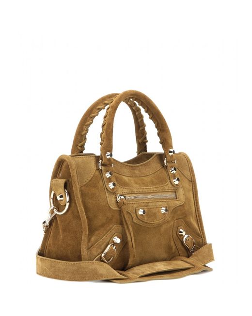 Balenciaga Classic Mini City Suede Shoulder Bag in Brown | Lyst