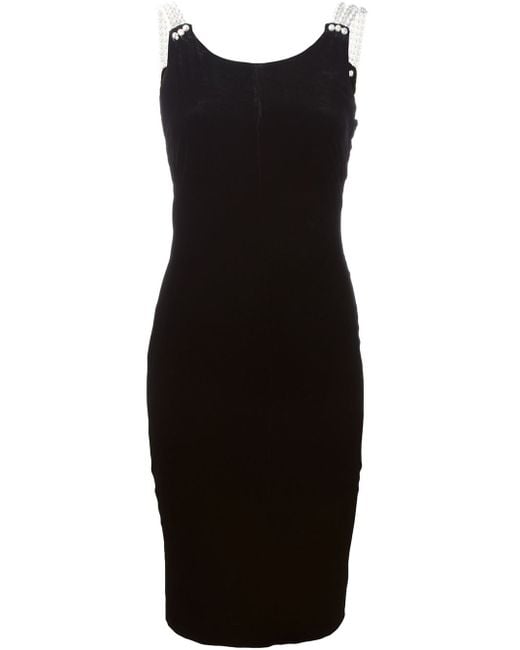 Armani Black Pearl Straps Fitted Dress