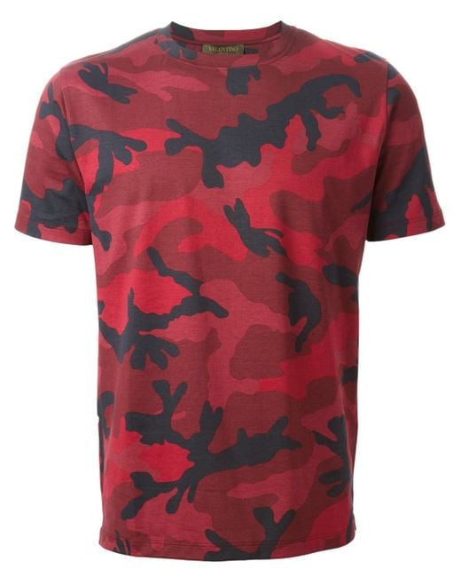 Valentino Red 'Rockstud' Camouflage T-Shirt for men