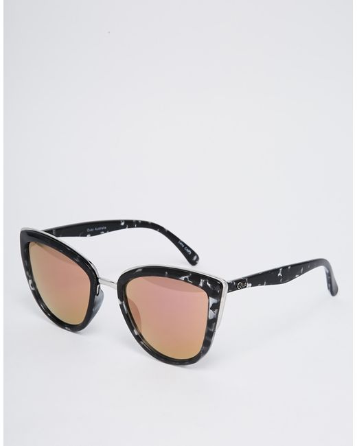 Quay My Girl Mirror Cat Eye Sunglasses With Pink Lenses in Black