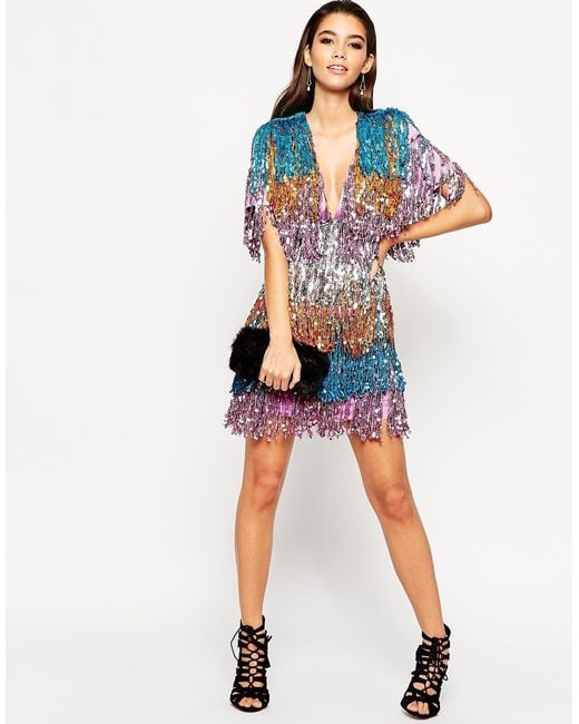 ASOS Night Ombre Sequin Fringe Mini Dress Lyst