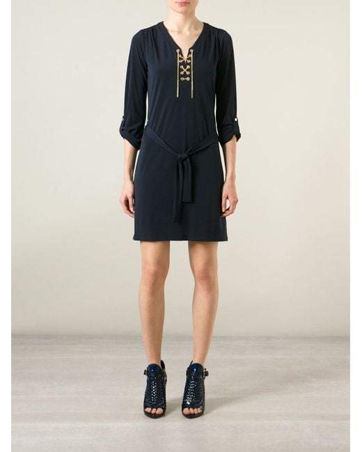 MICHAEL Michael Kors Chain Lace-Up Dress in Blue | Lyst UK