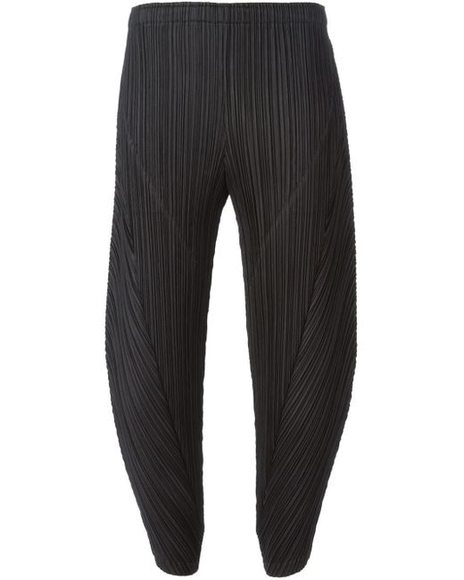 Pleats Please Issey Miyake Black Pleated Cropped Trousers