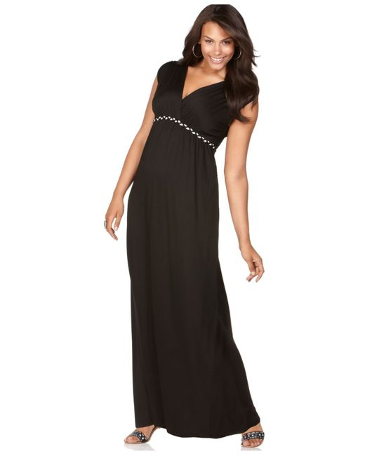 Soprano Black Plus Size Cap-sleeve Braided Empire Maxi Dress