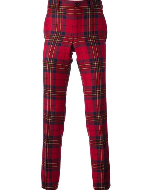 Tartan Check Trousers in Red 