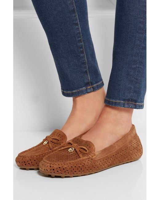 MICHAEL Michael Kors Olivia Cutout Suede Moccasins in Brown | Lyst