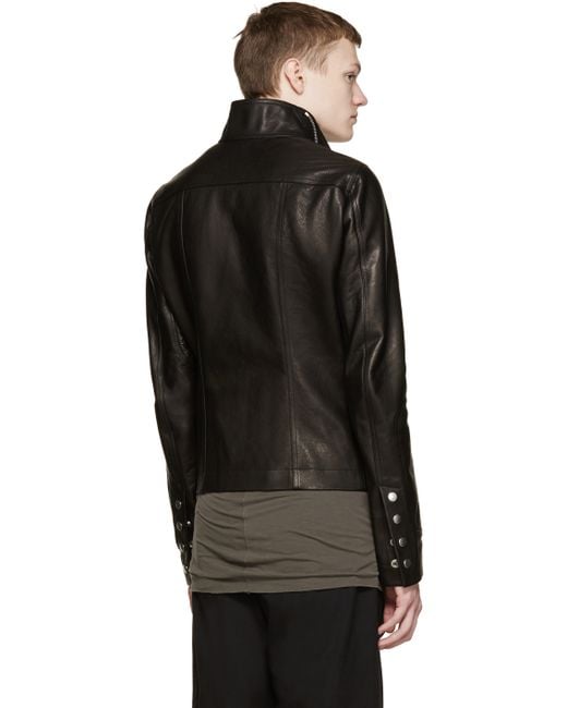 Rick Owens Black Leather Mollino Jacket for Men | Lyst