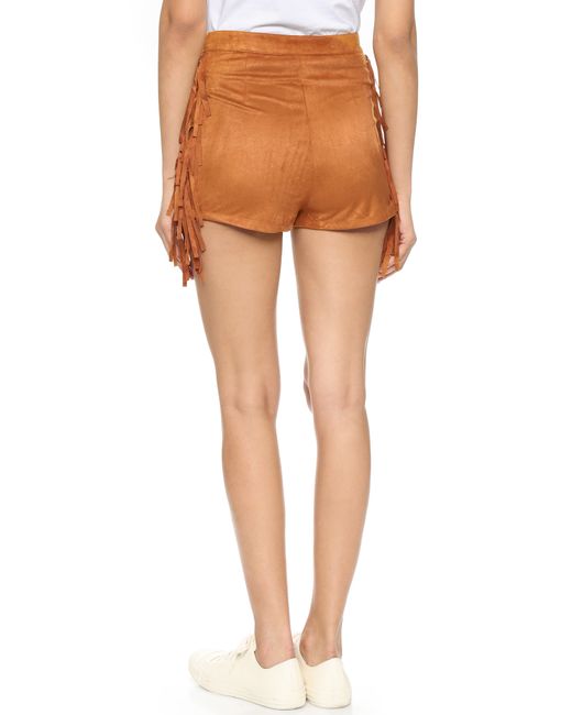 brown suede fringe shorts