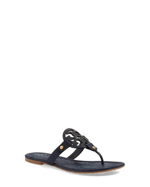 Tory burch Miller Leather Flip-Flops in Blue (BRIGHT NAVY) | Lyst