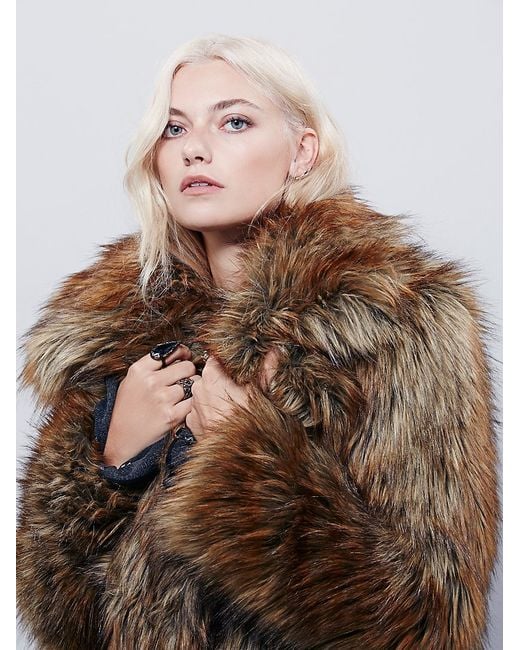 Free People Womens Shaggy Faux Fox Fur Co in Brown Lyst