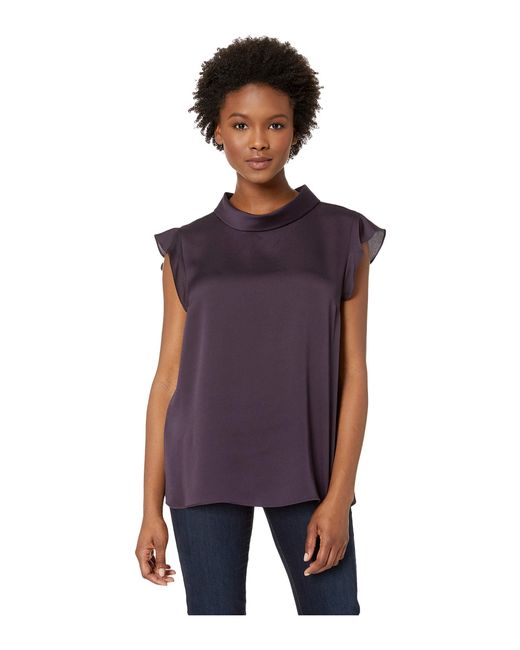 Download Lyst - Vince Camuto Ruffled Sleeveless Mock Neck Hammer Satin Blouse in Purple - Save 45%