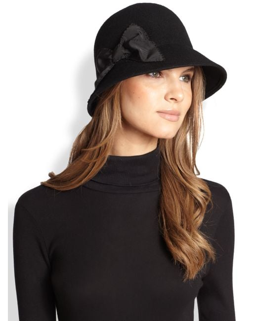 Kate Spade Bow Wool Cloche Hat in Black 