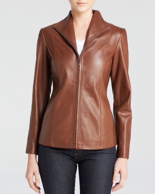 Save 54% Cole Haan Short Leather Jacket in Brown Womens Clothing Jackets Leather jackets 