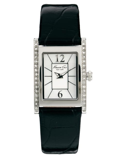 Kenneth Cole Black Rectangular Face Watch with Leather Strap