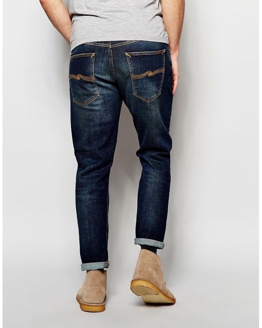 Nudie Jeans Brute Knut Distressed Tapered Fit Blue Reed Dark Wash for Men |  Lyst