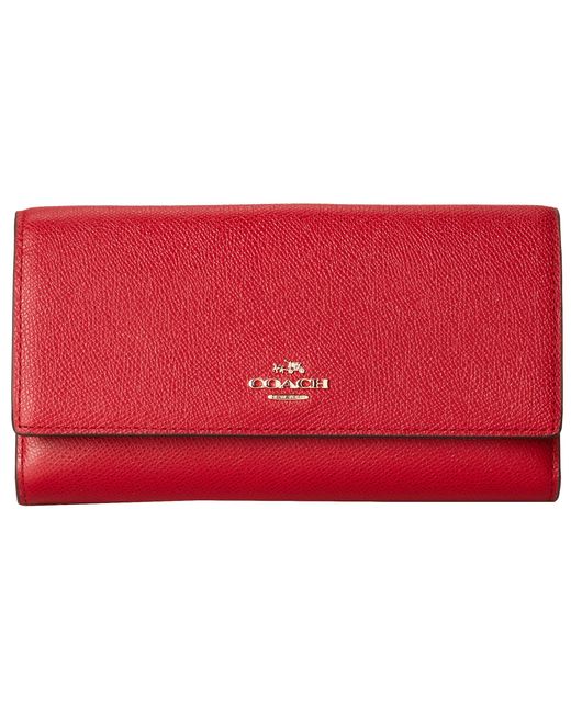 COACH Red Embossed Txtrd Leather Checkbook Wallet