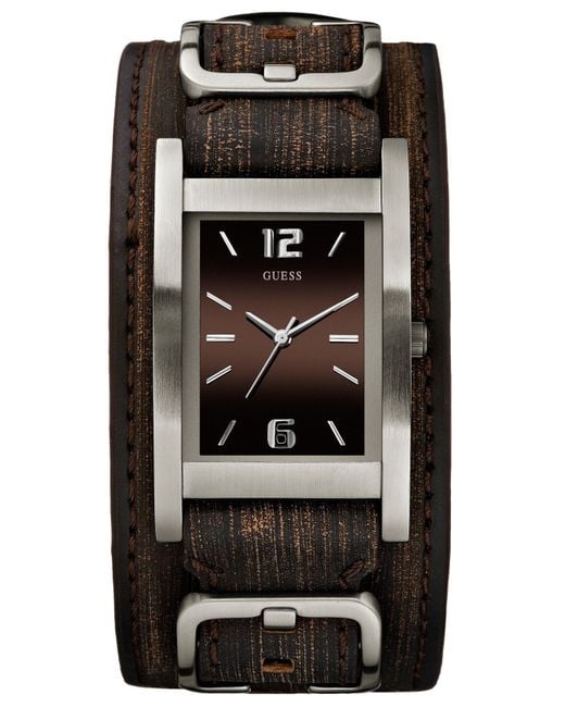 Guess Watch, Men'S Brown Leather Cuff Strap 40X32Mm U0281G1 for men