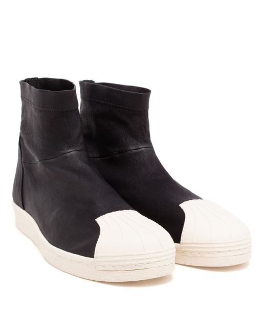 Rick Owens Black X Adidas 'superstar' Stretch Leather Ankle Boots