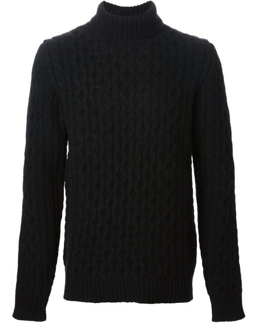 DIESEL Cable Knit Turtleneck Sweater in Black for Men | Lyst