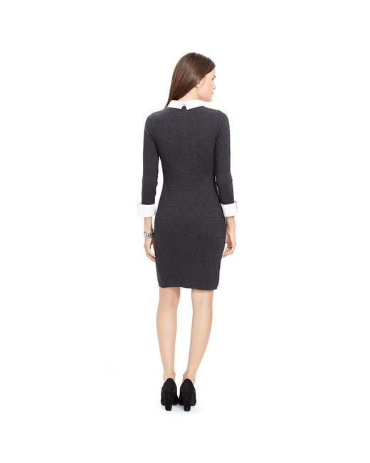 Ralph Lauren Gray Contrast-collar Sweater Dress