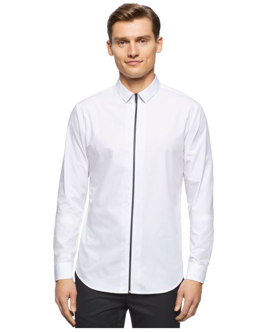 Calvin Klein White Long-sleeve Zip-front Shirt for men