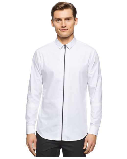 Calvin Klein Long-sleeve Zip-front Shirt in White for Men | Lyst