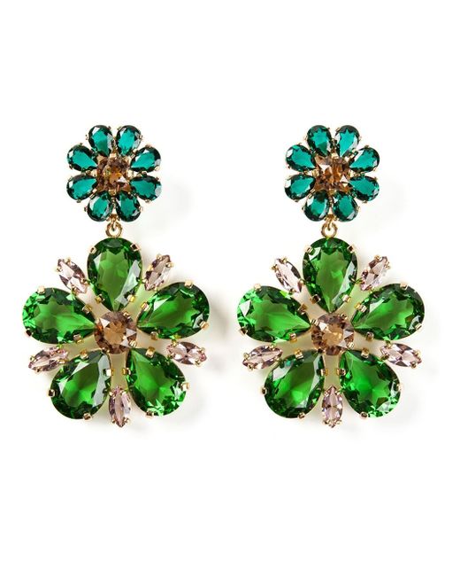 Dolce & Gabbana Green Crystal Floral Clip-On Earrings