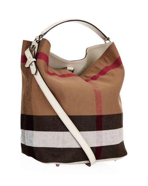 Burberry Medium Canvas Check Hobo Bag in Natural | Lyst Canada