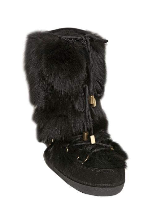 DSquared² Black Fox Fur Suede Snow Boots