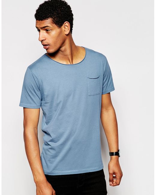 SELECTED Scoop Neck T-shirt With Pocket in Blue for Men | Lyst Canada