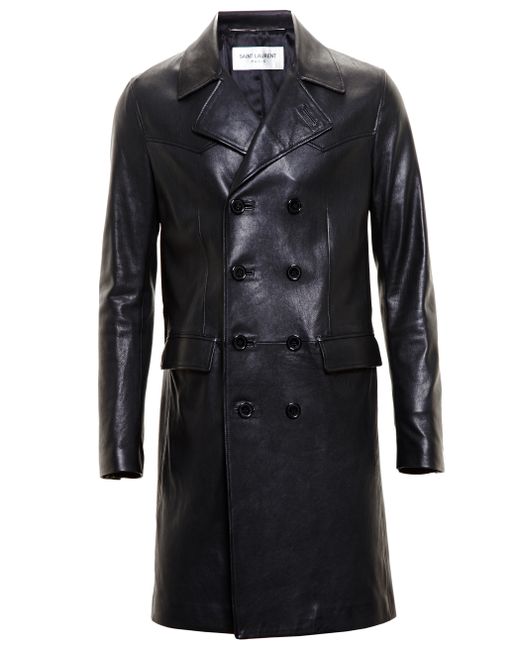 Saint Laurent Black Leather Trench Coat
