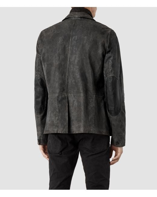 AllSaints Gray Survey Leather Blazer for men
