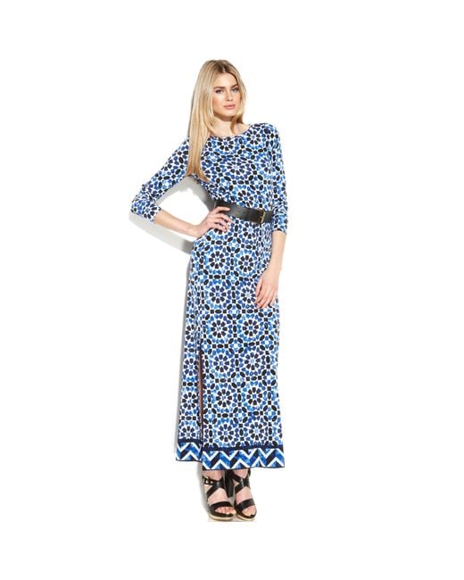 Michael Kors Blue Michael Long-sleeve Geo-print Maxi Dress