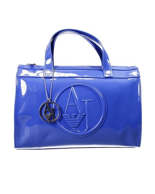 Giorgio Armani Blue Handbag Trunk Bag Patent Leather 31X25X16 Cm